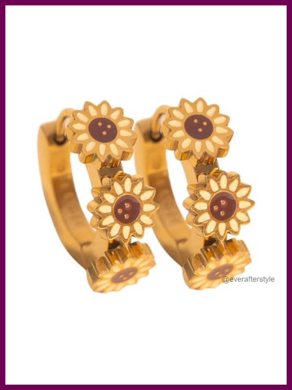 3D Floral Huggie Hoop Earrings Surgical Grade Stainless Steel Waterproof